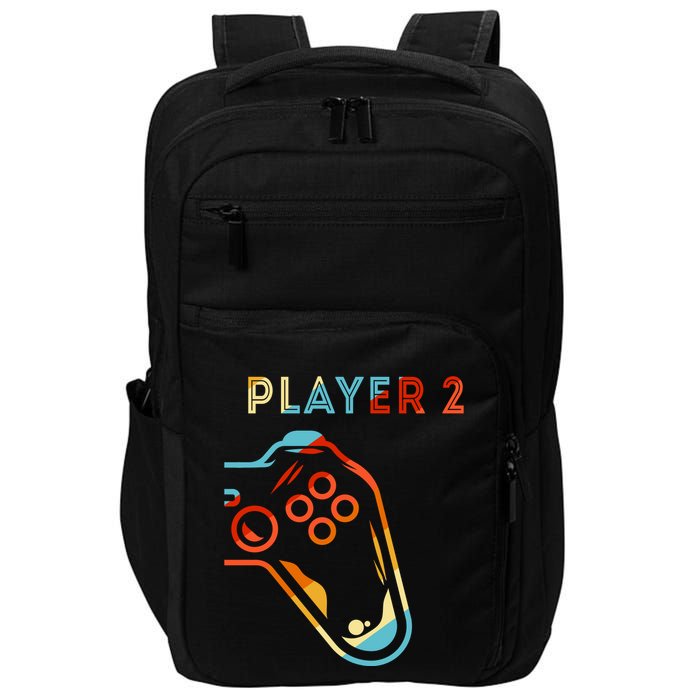 Player 2 Funny Video Game Lover Joystick Retro Matching Gamer Couple Impact Tech Backpack