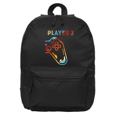 Player 2 Funny Video Game Lover Joystick Retro Matching Gamer Couple 16 in Basic Backpack