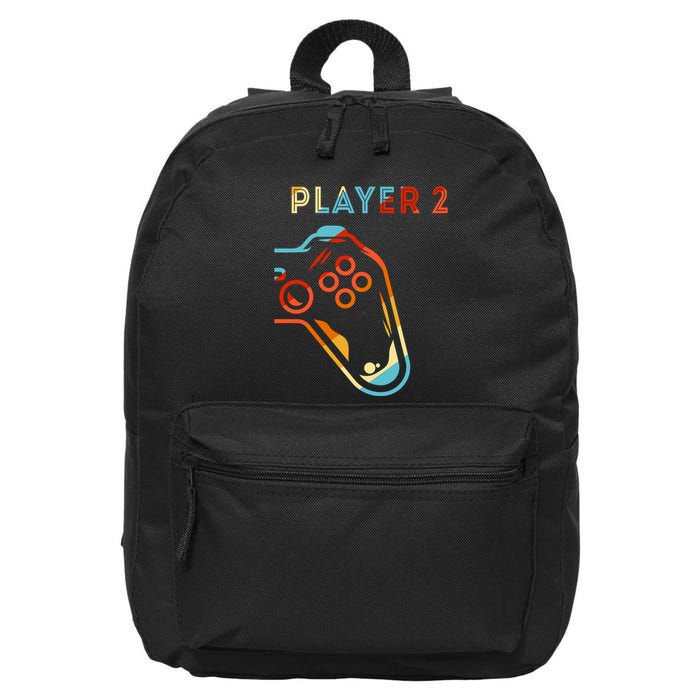 Player 2 Funny Video Game Lover Joystick Retro Matching Gamer Couple 16 in Basic Backpack