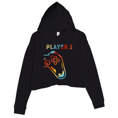 Player 2 Funny Video Game Lover Joystick Retro Matching Gamer Couple Crop Fleece Hoodie