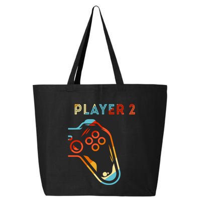Player 2 Funny Video Game Lover Joystick Retro Matching Gamer Couple 25L Jumbo Tote