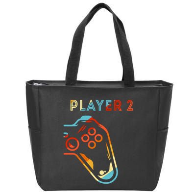 Player 2 Funny Video Game Lover Joystick Retro Matching Gamer Couple Zip Tote Bag