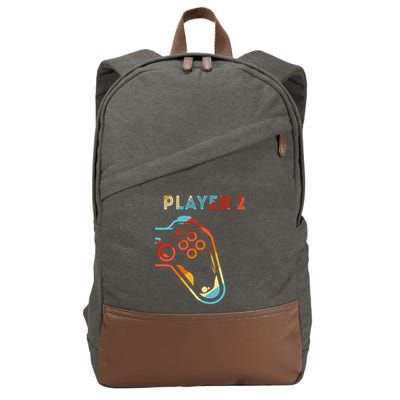Player 2 Funny Video Game Lover Joystick Retro Matching Gamer Couple Cotton Canvas Backpack