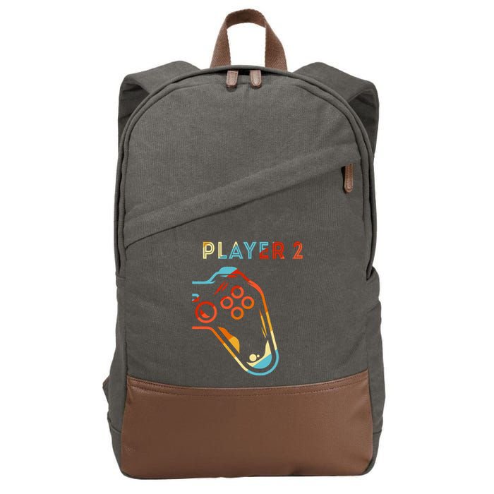 Player 2 Funny Video Game Lover Joystick Retro Matching Gamer Couple Cotton Canvas Backpack