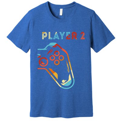 Player 2 Funny Video Game Lover Joystick Retro Matching Gamer Couple Premium T-Shirt