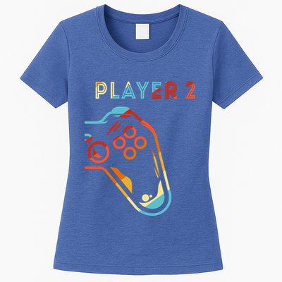 Player 2 Funny Video Game Lover Joystick Retro Matching Gamer Couple Womens T-Shirt