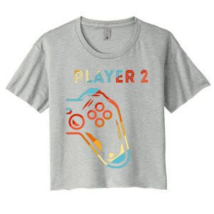 Player 2 Funny Video Game Lover Joystick Retro Matching Gamer Couple Women's Crop Top Tee