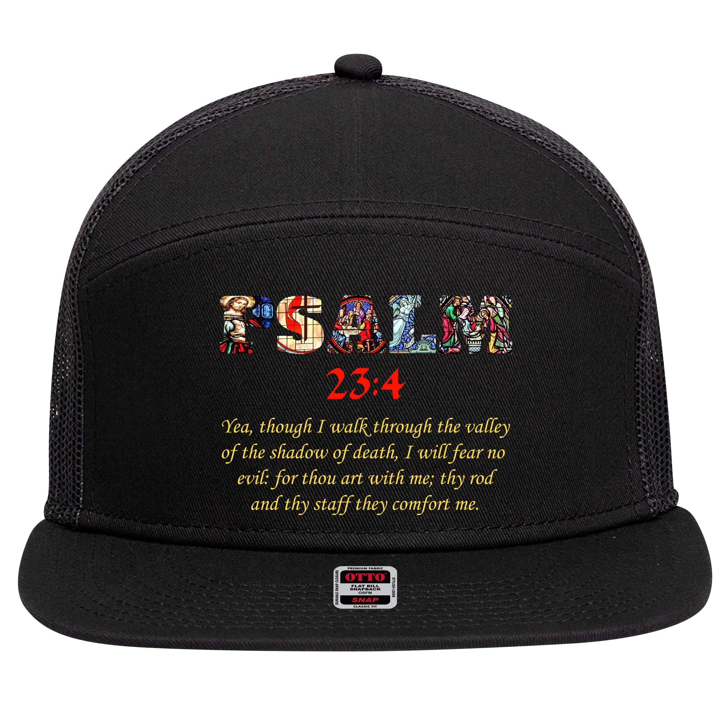 PSALM 23:4 Christin Bible Quote 7 Panel Mesh Trucker Snapback Hat