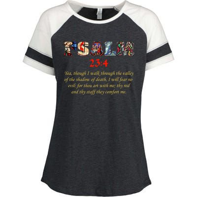 PSALM 23:4 Christin Bible Quote Enza Ladies Jersey Colorblock Tee