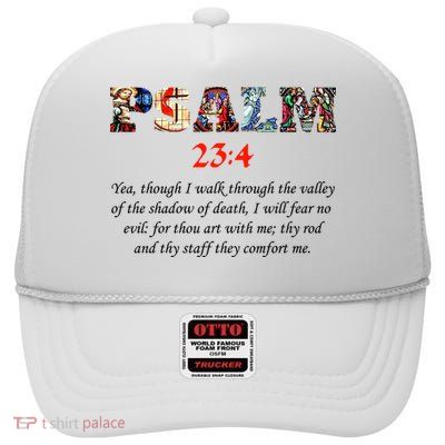 PSALM 23:4 Christin Bible Quote High Crown Mesh Back Trucker Hat