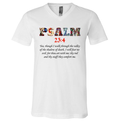 PSALM 23:4 Christin Bible Quote V-Neck T-Shirt