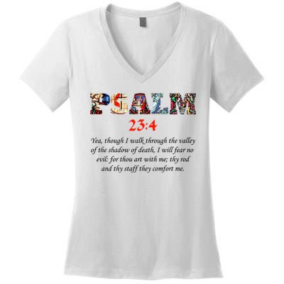 PSALM 23:4 Christin Bible Quote Women's V-Neck T-Shirt