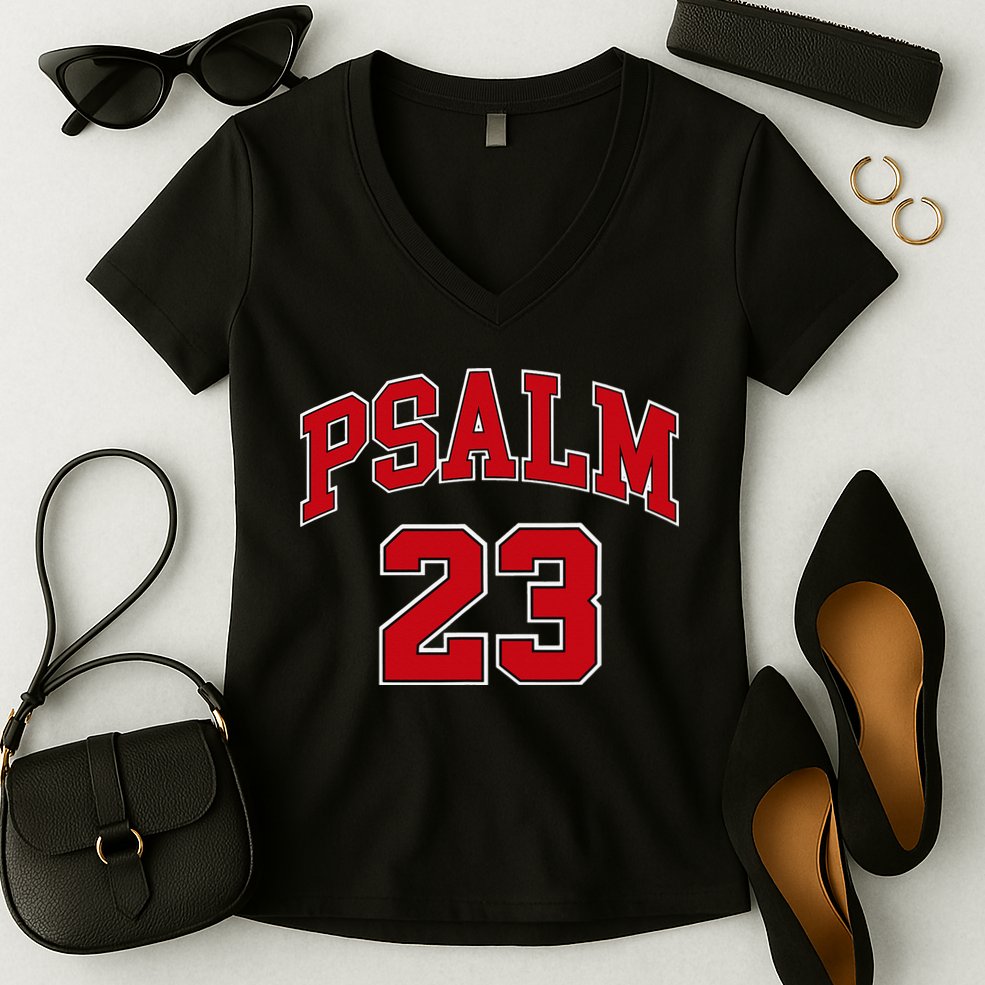 Psalm 23 Retro Sneakerhead Christian Bible Jesus Women's V-Neck T-Shirt