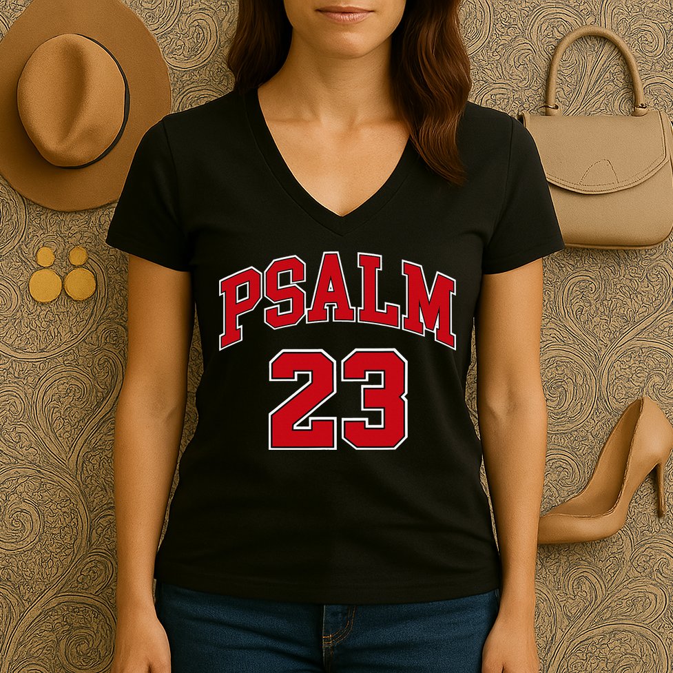 Psalm 23 Retro Sneakerhead Christian Bible Jesus Women's V-Neck T-Shirt