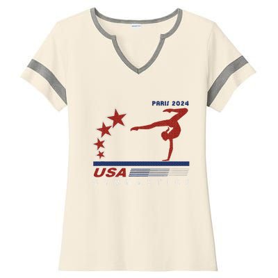 Paris 2024 Summer Games Gymnastics America Sports Ladies Halftime Notch Neck Tee