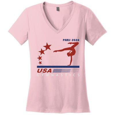 Paris 2024 Summer Games Gymnastics America Sports Women's V-Neck T-Shirt