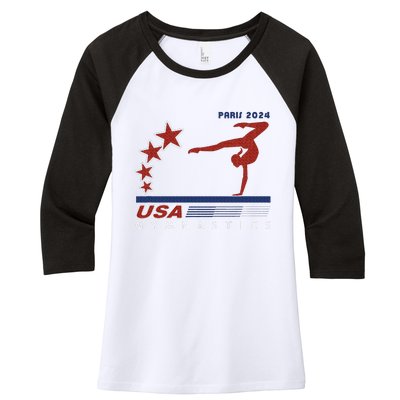 Paris 2024 Summer Games Gymnastics America Sports Women's Tri-Blend 3/4-Sleeve Raglan Shirt