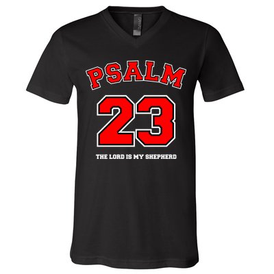 Psalm 23 The Lord Is My Shepherd Bible Verse Christian Jersey V-Neck T-Shirt