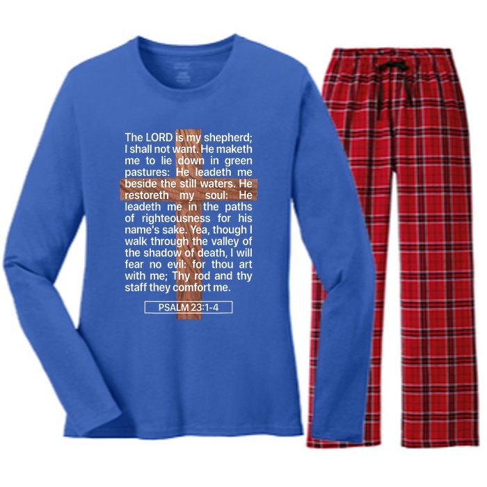 Psalm 23 The Book Of Psalms 2314 The Lord Is My Shepherd Women's Long Sleeve Flannel Pajama Set 