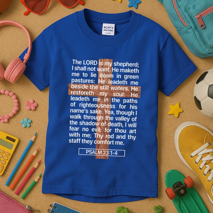 Psalm 23 The Book Of Psalms 2314 The Lord Is My Shepherd Kids T-Shirt