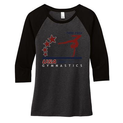 Paris 2024 T.E.A.M U.S.A Gymnastics Support Women's Tri-Blend 3/4-Sleeve Raglan Shirt