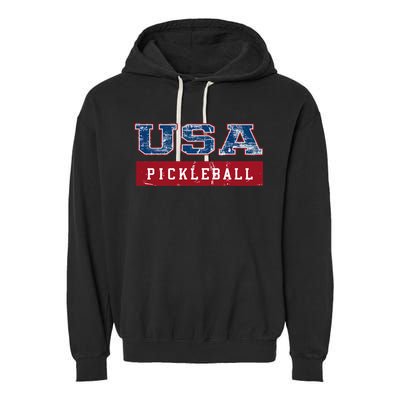 Pickleball 2024 Us Flag Patriotic American Sports Fan Usa Funny Gift Garment-Dyed Fleece Hoodie
