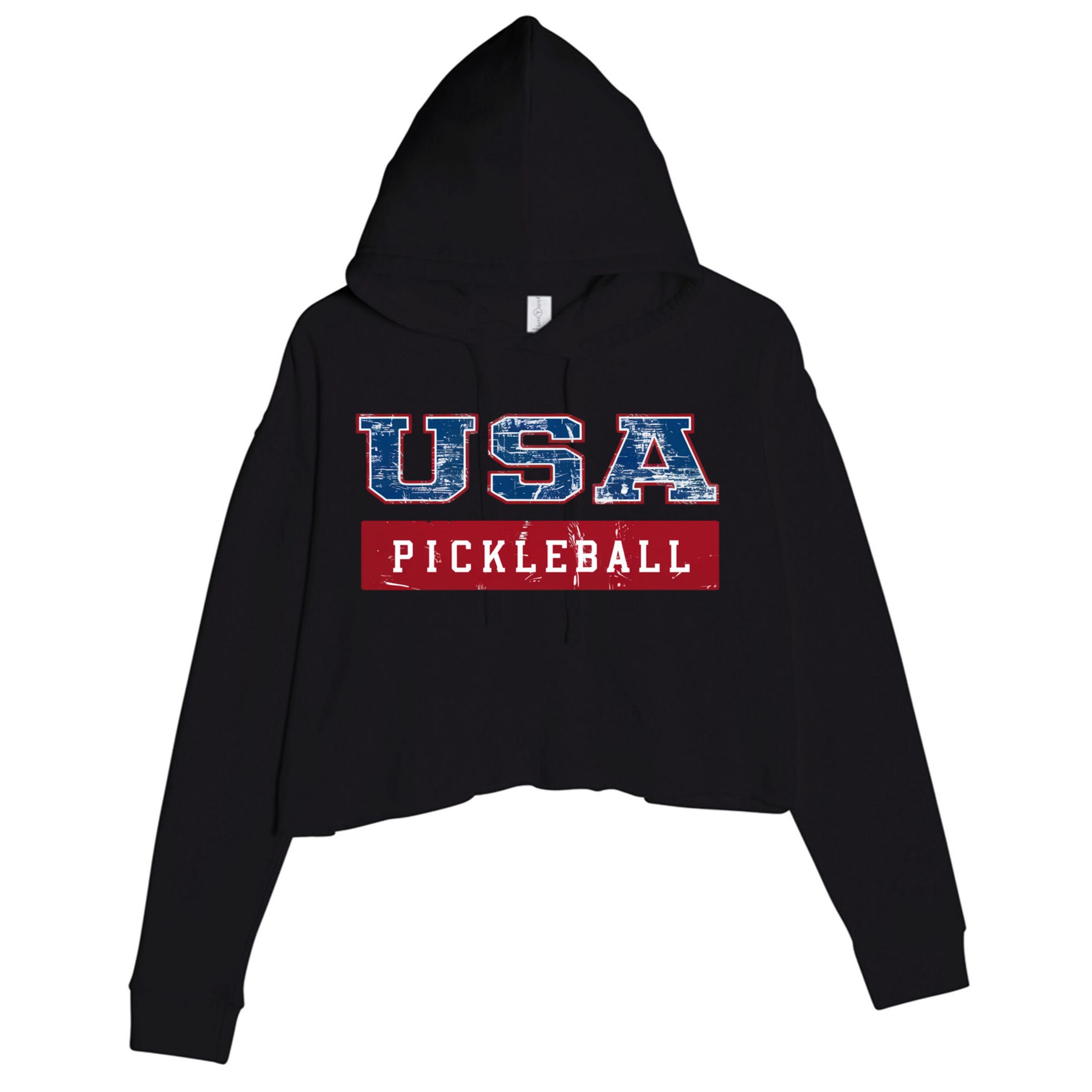 Pickleball 2024 Us Flag Patriotic American Sports Fan Usa Funny Gift Crop Fleece Hoodie