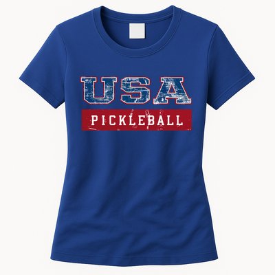 Pickleball 2024 Us Flag Patriotic American Sports Fan Usa Funny Gift Womens T-Shirt