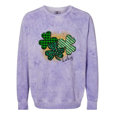 Plaid 3 Lucky Shamrock Green Leopard Irish St Patrick's Day Colorblast Crewneck Sweatshirt