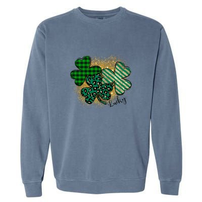 Plaid 3 Lucky Shamrock Green Leopard Irish St Patrick's Day Garment-Dyed Sweatshirt