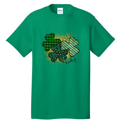 Plaid 3 Lucky Shamrock Green Leopard Irish St Patrick's Day Tall T-Shirt