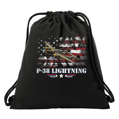 P 38 Lightning P38 Ww2 Aircraft Fighter Jet Pilot Veteran Drawstring Bag