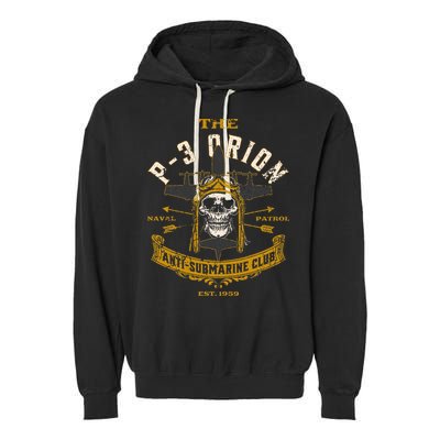 P 3 Orion Anti Submarine Aircraft Skull Distressed Garment-Dyed Fleece Hoodie