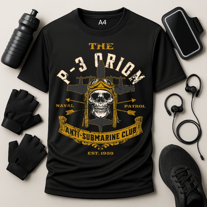 P 3 Orion Anti Submarine Aircraft Skull Distressed Performance Shirt