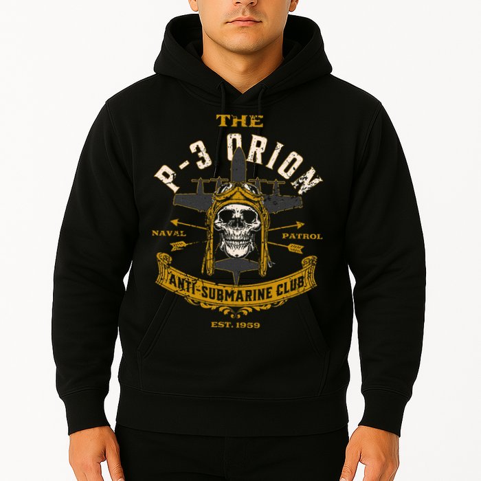 P 3 Orion Anti Submarine Aircraft Skull Distressed Hoodie