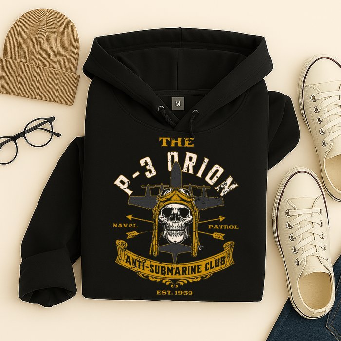P 3 Orion Anti Submarine Aircraft Skull Distressed Hoodie