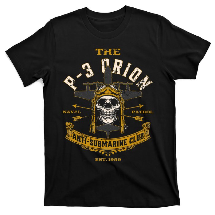 P 3 Orion Anti Submarine Aircraft Skull Distressed T-Shirt