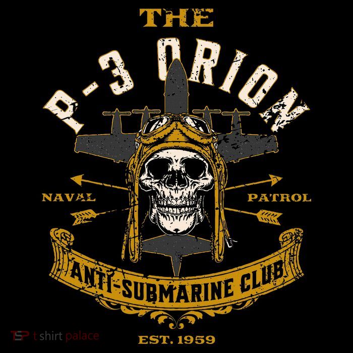 P 3 Orion Anti Submarine Aircraft Skull Distressed T-Shirt
