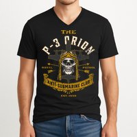 P 3 Orion Anti Submarine Aircraft Skull Distressed V-Neck T-Shirt