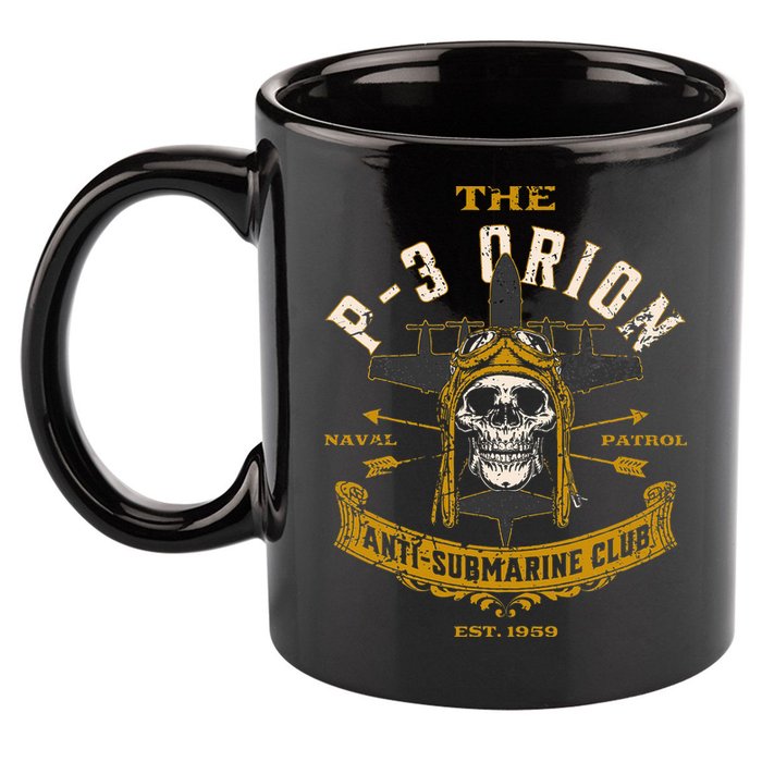 P 3 Orion Anti Submarine Aircraft Skull Distressed 11oz C Handle Ceramic Mug