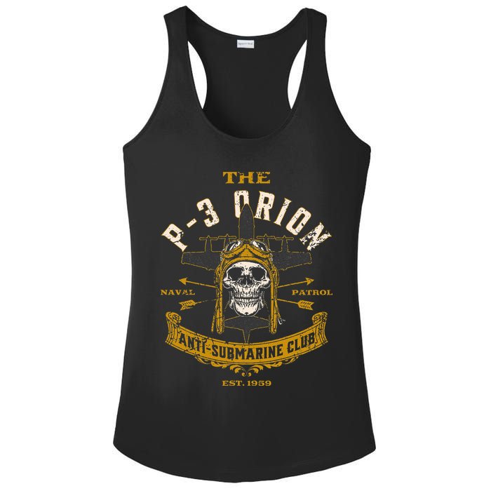 P 3 Orion Anti Submarine Aircraft Skull Distressed Ladies PosiCharge Competitor Racerback Tank