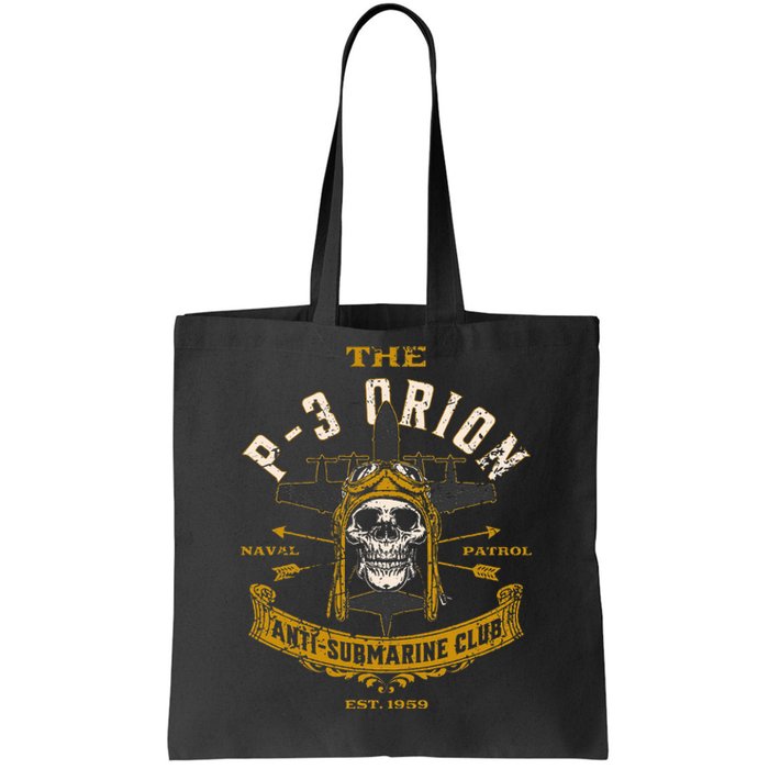 P 3 Orion Anti Submarine Aircraft Skull Distressed Tote Bag