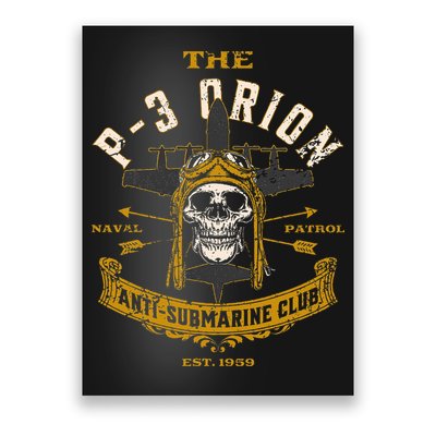 P 3 Orion Anti Submarine Aircraft Skull Distressed Poster