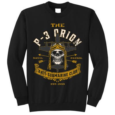 P 3 Orion Anti Submarine Aircraft Skull Distressed Tall Sweatshirt