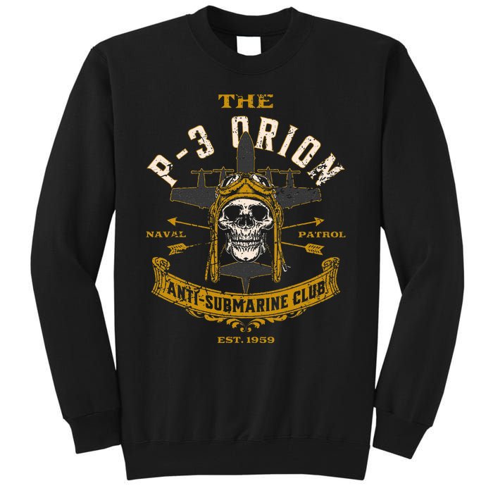 P 3 Orion Anti Submarine Aircraft Skull Distressed Tall Sweatshirt