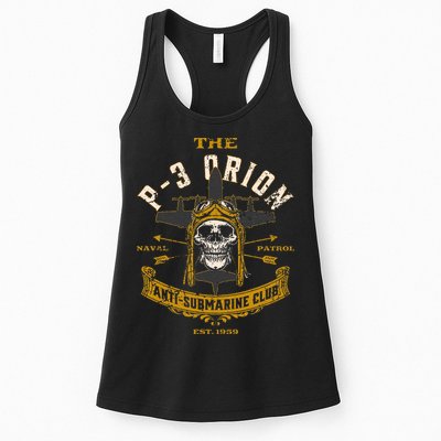 P 3 Orion Anti Submarine Aircraft Skull Distressed Womens Tank Top