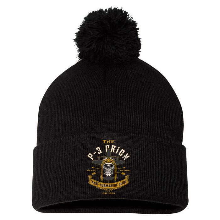 P 3 Orion Anti Submarine Aircraft Skull Distressed Pom Pom 12in Knit Beanie