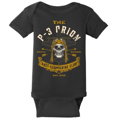 P 3 Orion Anti Submarine Aircraft Skull Distressed Baby Bodysuit