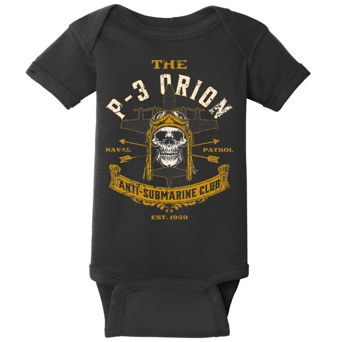 P 3 Orion Anti Submarine Aircraft Skull Distressed Baby Bodysuit