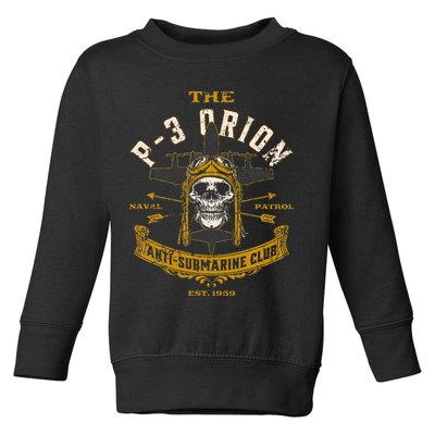 P 3 Orion Anti Submarine Aircraft Skull Distressed Toddler Sweatshirt